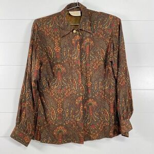 Vintage Pendleton Sophisticates Blouse Womens 6 Brown Paisley Rayon Made USA 90s